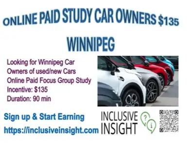 ONLINE PAID STUDY WINNIPEG CAR OWNERS $135, View more