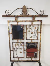 Wall Wrought Gilt Metal Panel with 2 Mirrors
