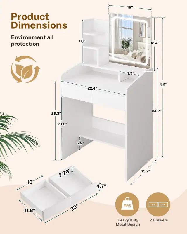 BRAND NEW - Small Vanity Desk Set with Square Mirror and Light.. in Dressers & Wardrobes in Oakville / Halton Region - Image 3