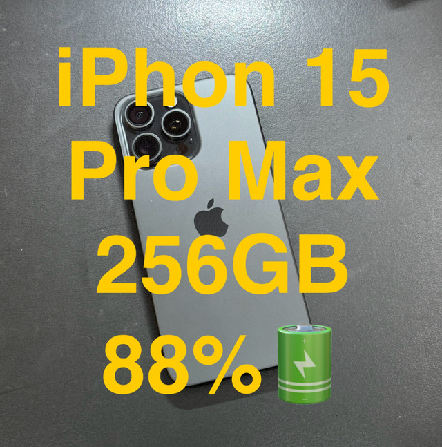 PHONE 15 PRO MAX 256gb BLACK BATTERY HEALTH 88% in Cell Phones in City of Toronto