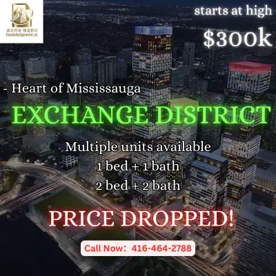 Assignment Sale – Exchange District 2, Mississauga Heart of Downtown – Steps to Square One & Transit...
