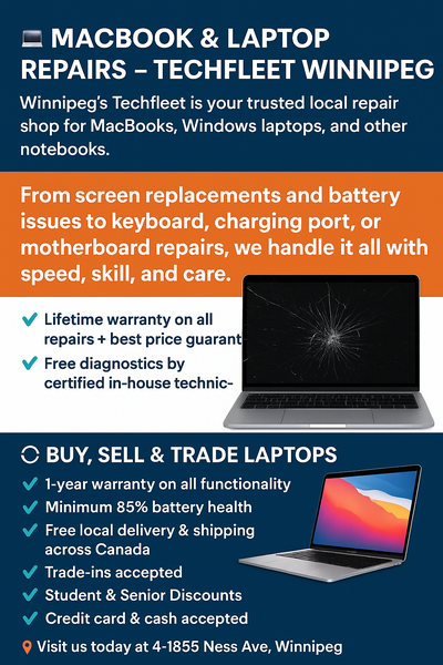 Winnipegs Techfleet is your trusted local repair shop for MacBooks, Windows laptops, and other noteb...
