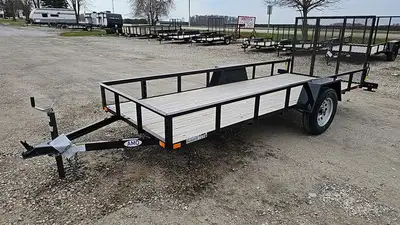 Width: 5' Length: 14' Height: 12in. Sides GVWR: 1356KG/2989LBS Axle Type: Single Frame: Steel Tire S...
