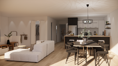 Agrandissement des Condos Locatifs de la Côte Magnifique 4½ de 1 100 pc en construction, secteur boi...