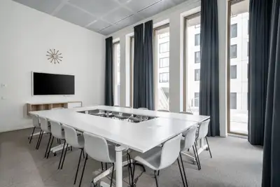 Find an office space for rent thats configured to support teams of 10 employees and meets all your n...