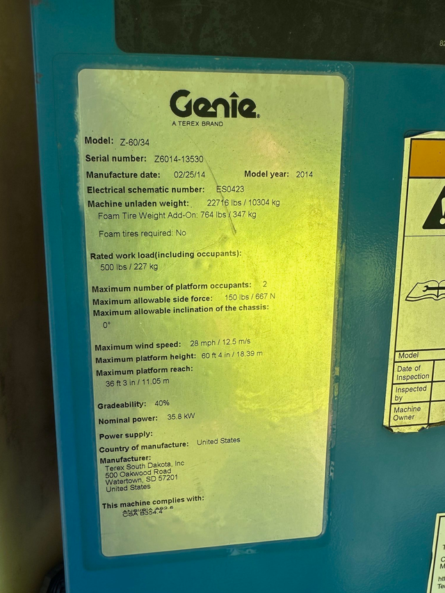 2014 Genie Z60 Diesel Articulating Boom Fully Serviced in Heavy Equipment in Hamilton - Image 21