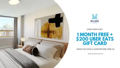Current Promotions 1 Month FREE + $200 Uber Eats Gift Card Suite Amenities Fridge Stove Dishwasher a...