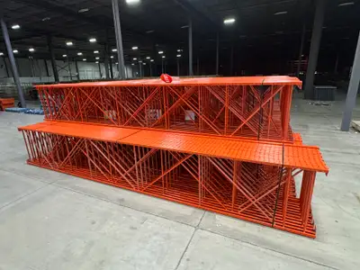 Used 48” deep pallet racking frames 6’ tall to 26’ tall., View more