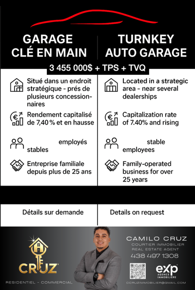 *** OPPORTUNITÉ *** MLS : 16730266 Vente — Garage opérationnel I Estrie GARAGE mécanique bien établi...