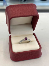 BEAUTIFUL! 14K White Gold Ruby & Diamond Engagement Ring Set