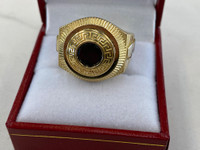 NEW! 10K Gold Mens Rolex Ring w/ Blue Stone/ Greek Key Design