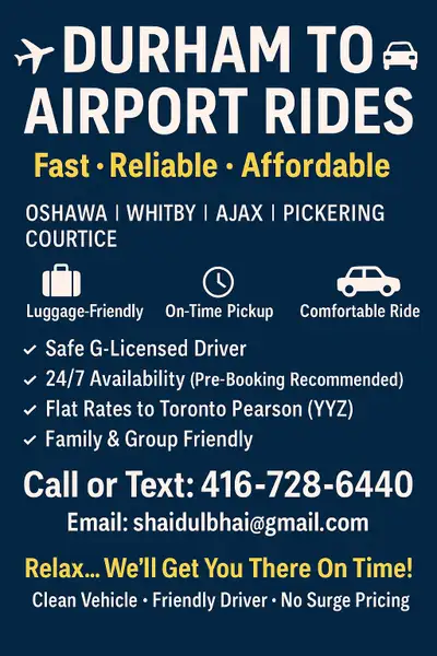 Durham to YYZ – Flat Rate, No Stress!, View more