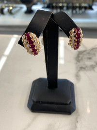 Stunning 14K Gold Ruby & Diamond Earrings