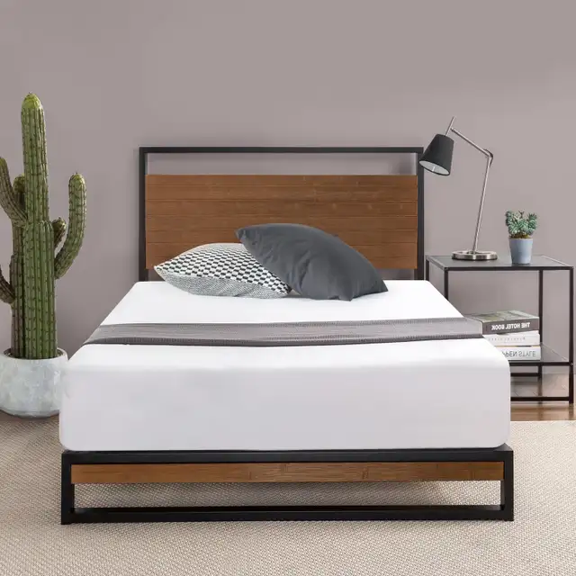 BNIB - Zinus Ironline Metal and Wood Platform Bed with Headboard in Bedding in Oshawa / Durham Region - Image 2