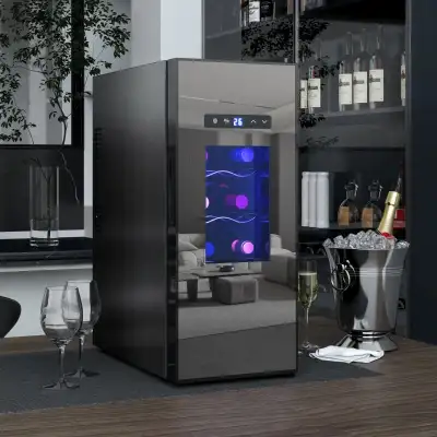 WE DELIVER - HOMCOM Wine Fridge with Glass Door, LED Light... LO, View more