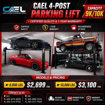 Upgrade your workshop with CAEL 4-Post Parking Lift 9k/10k engineered for accuracy, safety, and long...