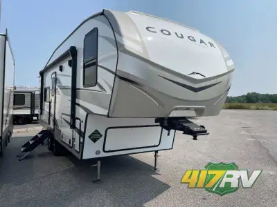 Keystone Cougar Half-Ton fifth wheel 23MLE highlights: Private Front Bedroom Hutch Tri-Fold Sofa Sle...