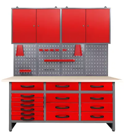 RED 63" METAL WORKBENCH TOOL CABINETS & PEGBOARD SET TC008ARD, View more