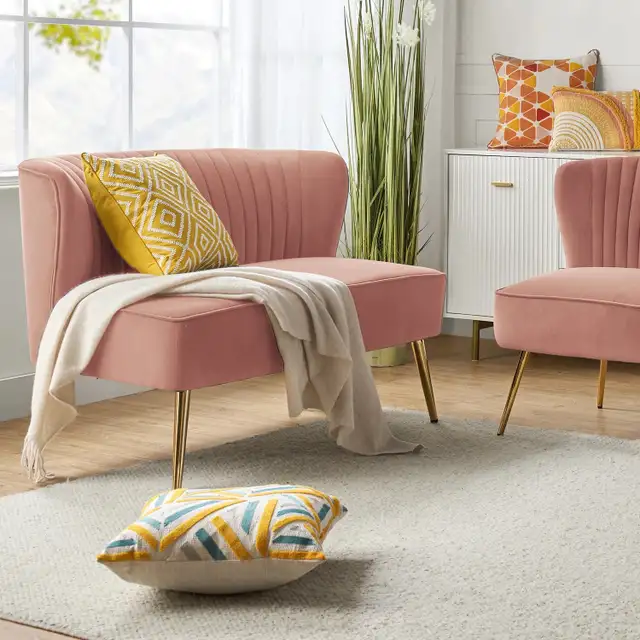 NEW 47 IN VELVET ARMLESS LOVESEAT FOR TWO PEOPLE SOFA in Home Décor & Accents in Lethbridge - Image 4