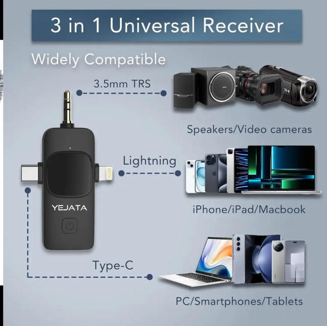 YEJATA Lavalier Microphone for IOS/Android Phone/Camera/Computer in General Electronics in Gatineau - Image 4