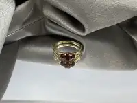 10K Yellow Gold 3 Red Stones and Diamonds Ring $135