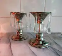 Pair of Vintage Silver Plate and Blown Glass Candlesticks