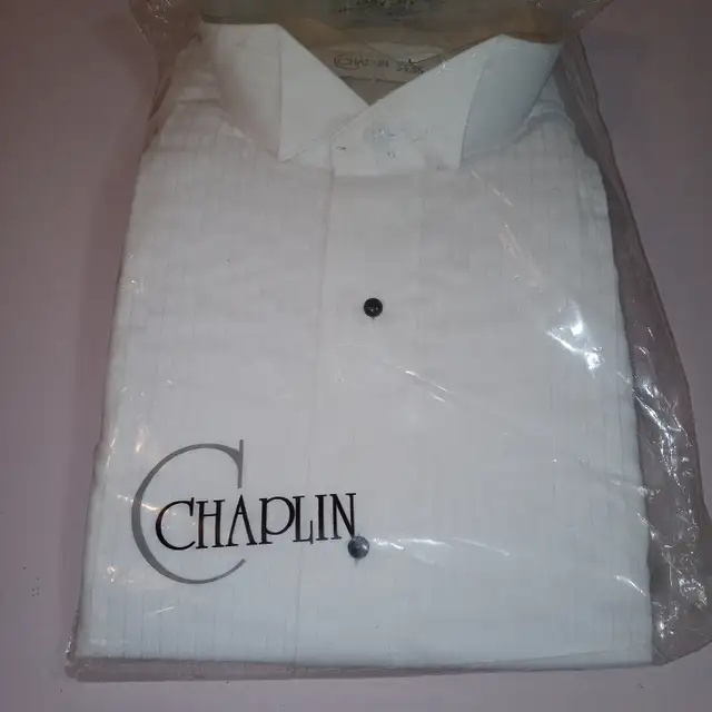 Chaplin Tuxedo Shirt  L  34-35 White with Black Buttons New in Men's in Belleville - Image 4