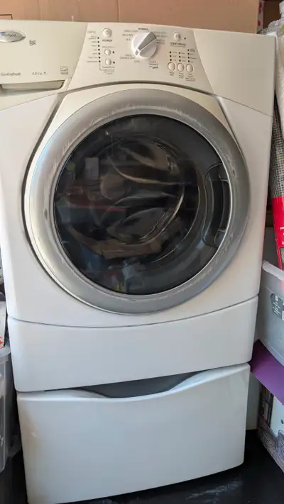 AS IS front-loading Whirpool TumbleFresh 4.0 cu washer+pedestal, View more