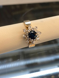 Vintage 14K Gold Sapphire & Diamond Cluster Ring