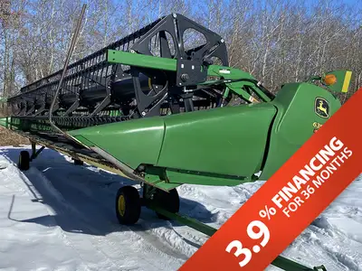 35' platform, Draper, Comes with factory transport and poly skid shoes. 2009 John Deere 635D Brandt...