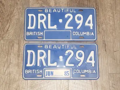 Set of 2 Vintage British Columbia License Plates 1980s BC Canada