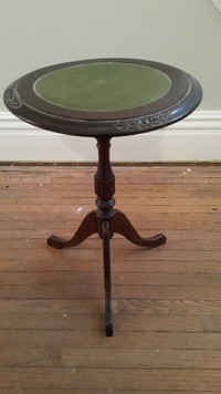 Antique end table, with leather top, rare.