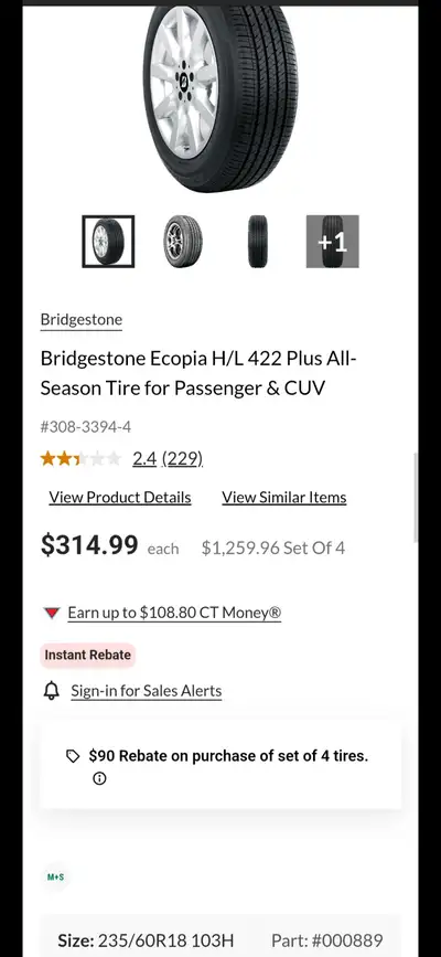 Bridgestone Ecopia H/L 422 Plus All- Season Tire for Passenger & CUV $800 firm. They are new conditi...