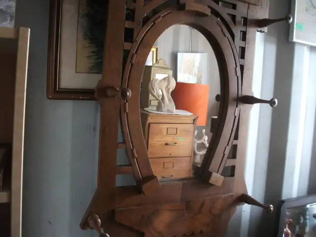 Antique Burl Walnut Hall Rack & Umbrella Stand in Arts & Collectibles in Belleville - Image 3