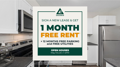Get 1 Month Free Rent + 12 Months of Free Parking and Free Utilities!* OPEN HOUSE: SATURDAY, MAY 23....