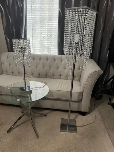 Crystal Floor lights and crystal table lights set for $165.00 excellent condition. Please txt or ema...