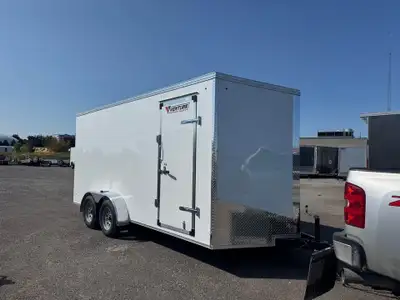 New 2026 7x16 Enclosed Trailer with 7' interior height -One in stock, stock#9372 -White -Rear Barn D...