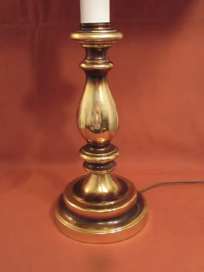 Vintage MCM Solid Brass Stiffel Table Lamp with Original Shade, View more