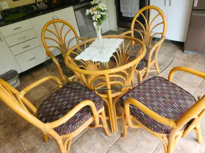 Bamboo wood Dining table & chairs ,Seats 4 excellent condition, View more