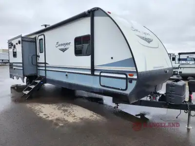 Forest River Surveyor travel trailer 322BHLE highlights: Triple Slide Outs Outside Kitchen Large Pan...