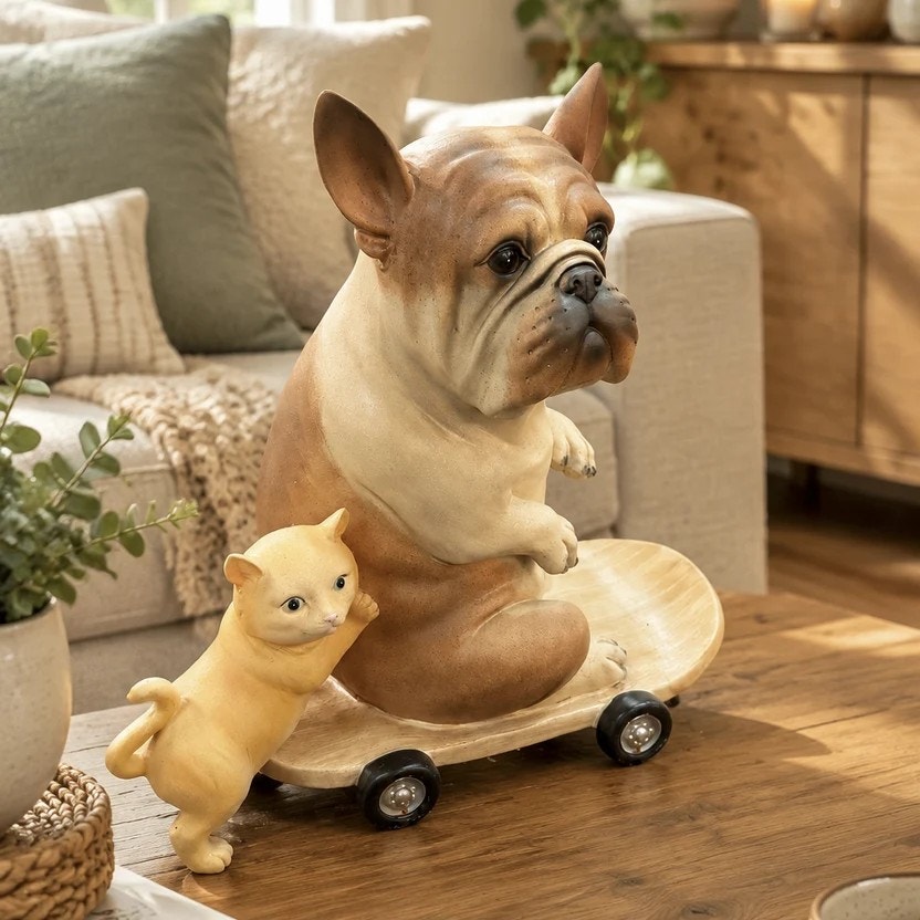 Brand New Resin French Bulldog Kitten on Skateboard $59 | Home Décor ...