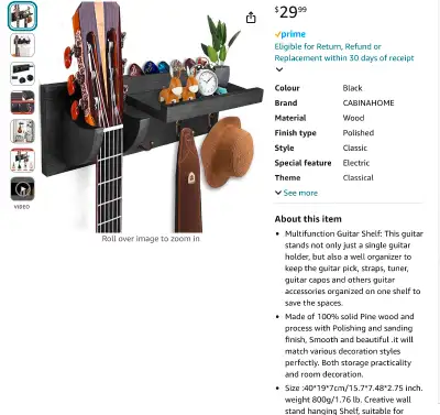 Guitar shelf and hanger, View more