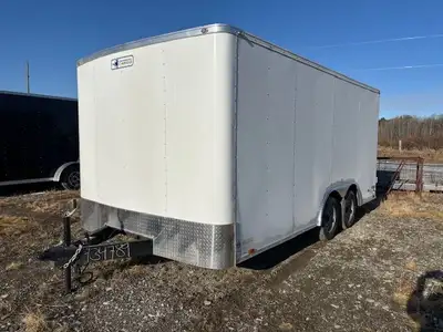 2025 8 x 16 Rambler white exterior 102" wide body design 14" x 14" roof vent w. screen Rear barn doo...