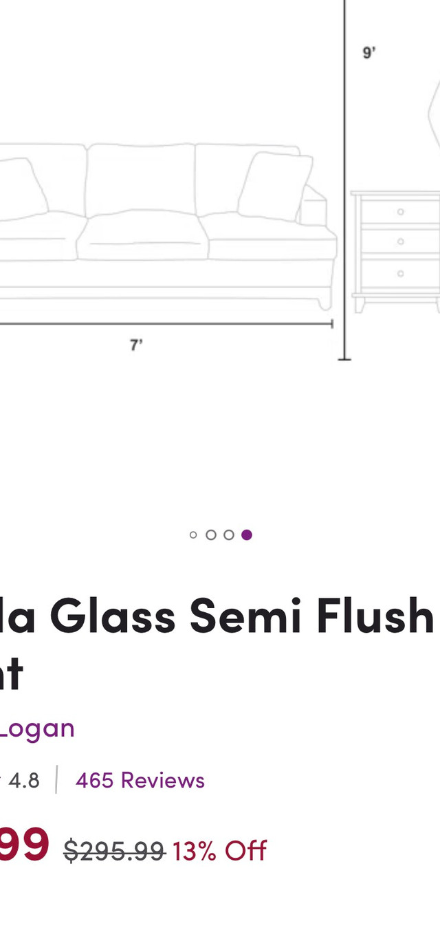 Badilla Glass Semi Flush Mount in Indoor Lighting & Fans in Hamilton - Image 2