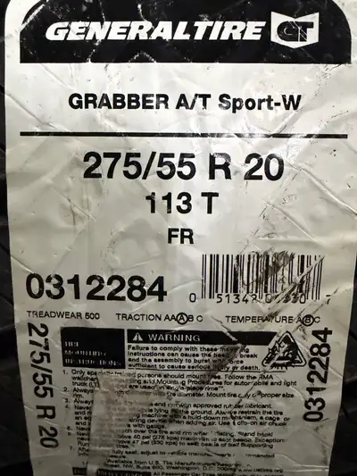 These are NEW General Tire Grabber A/T Sport-W 4-weather 3PMS TOP-LINE All Season tires . $50 Mail i...