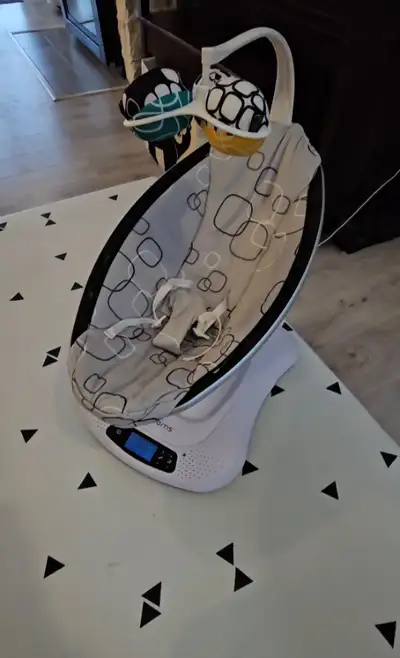 Works great. Can be controlled with the app. My baby loves it but unfortunately he's too big for it...