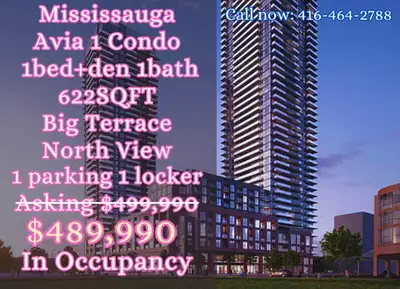 Heart of Mississauga! Next to Square One – Avia 1+Den | 622 sqft | N Facing Includes Parking & Locke...