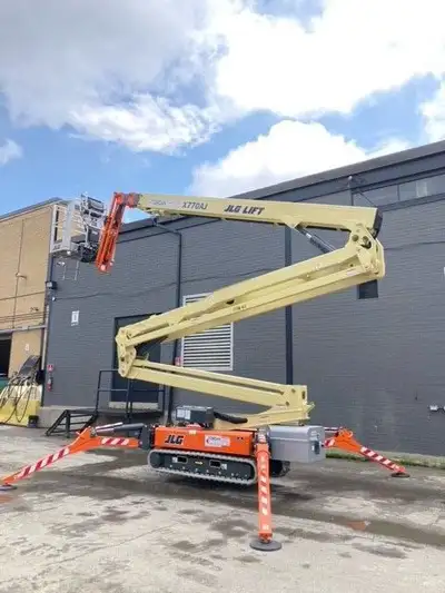 JLG X770AJ, 2017, rare 77ft. crawler boom. Only 39 in. wide, 500lbs. capacity. 43 ft. horizontal rea...