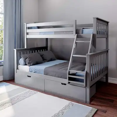 New Solid Wood Twin Over Full Bunk Bed with Storage Drawers, View more