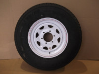 ST225/75R15 NEW TRAILER TIRES ON WHITE SPOKE RIMS